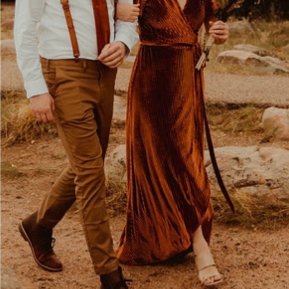 Baltic Born Copper Maxi Velvet Wrap Dress